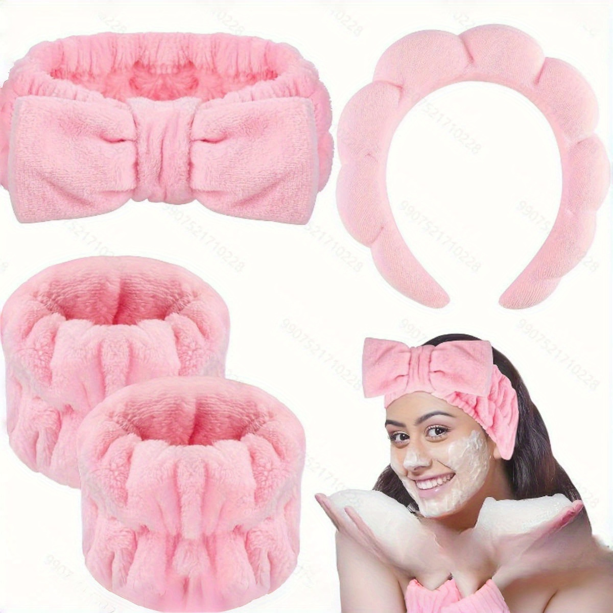 

4pcs Spa Headband & Wristbands Set - , For Washing, , &