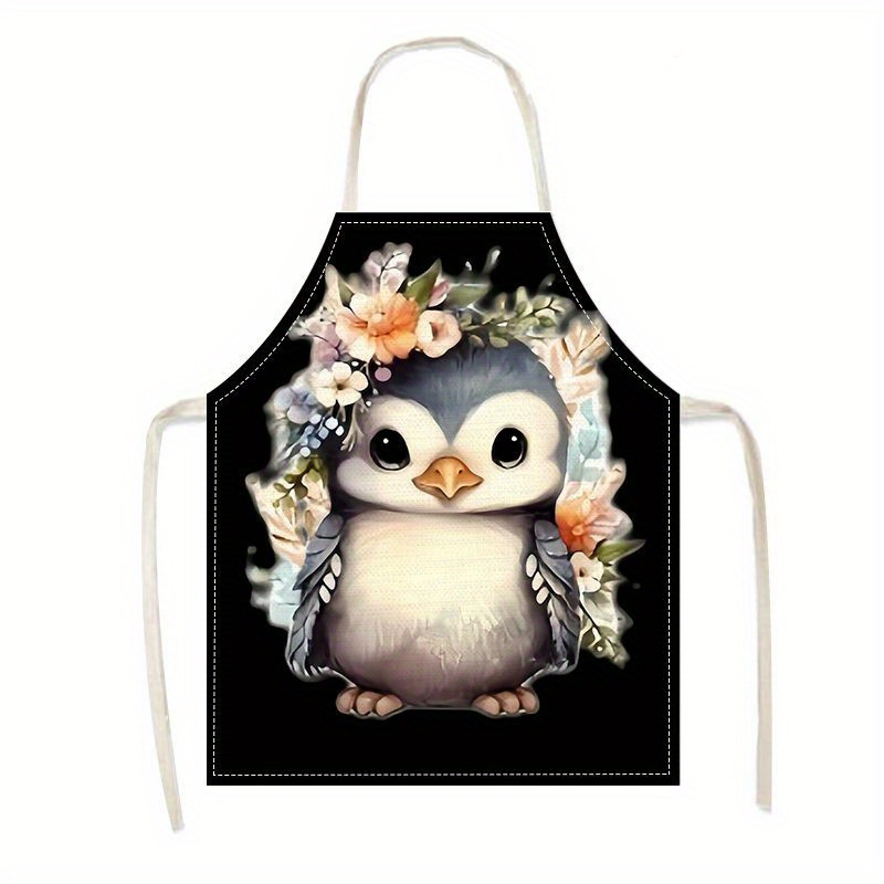 

Floral Penguin Apron – Cute Home Cooking Apron With Flower Crown, Polyester Printed Bib For Chef, Waitstaff, Café, Bbq – Kitchen Accessory, Woven Polyester, 21.65x26.77 Inches (1 Pack)