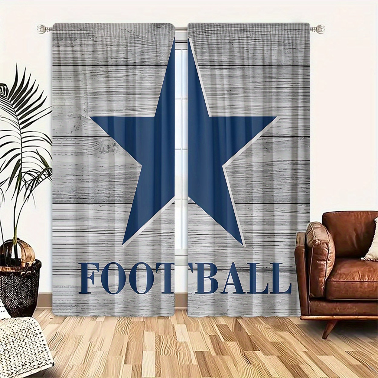 

2pcs, Polyester Material, Hd Retro Football Five-pointed Star Pattern Print, Light Filtering Curtain, Suitable For Bedroom, Living Room, Office And Home Decoration, Pole , Suitable For Pole