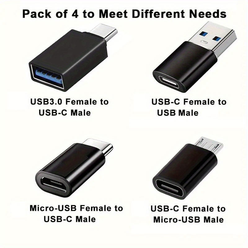 

4pcs Usb To Usb C Adapter, Usb C To Usb 3.0 Otg, Micro Usb To Usb C - Compatible With For , For Galaxy, Smartphones, Laptops, In-car Use & More