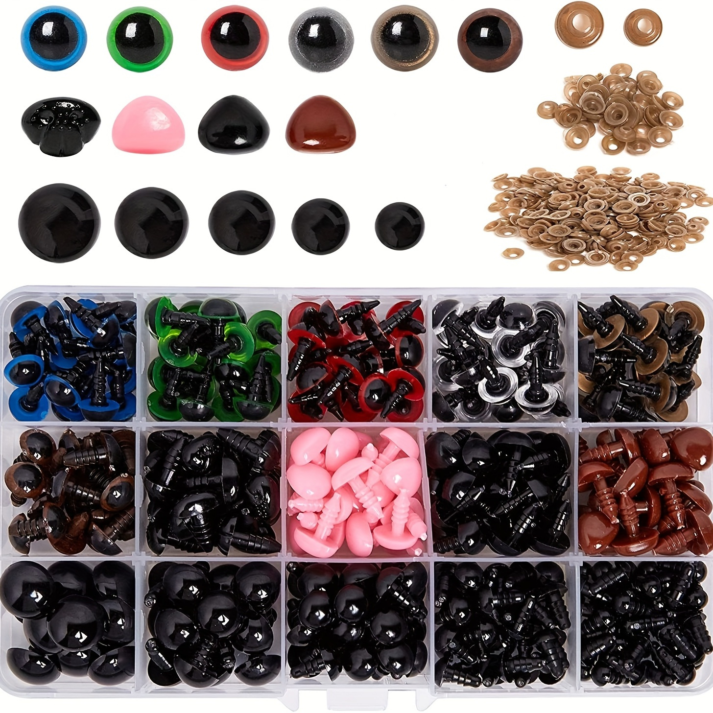 

636pcs Safety Eyes And Noses, 228pcs Multi-colored Safety Eyes And 90pcs Nose With 318pcs Washers, Multiple Sizes For Plush Animal And Teddy Making