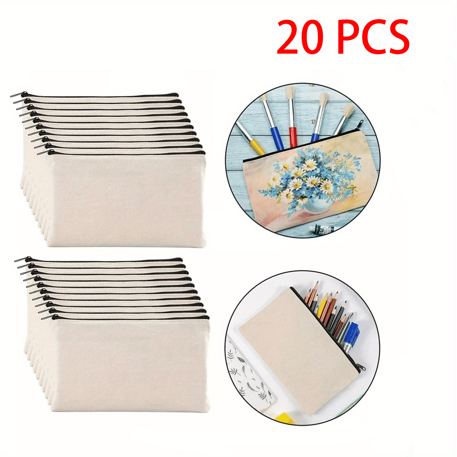 TEMU 20pcs Canvas Zipper Pouch Bags Canvas Makeup Bags Pencil Case Blank Diy Craft Canvas Cosmetic Bag Travel Toiletry Bag Canvas Zipper Bags