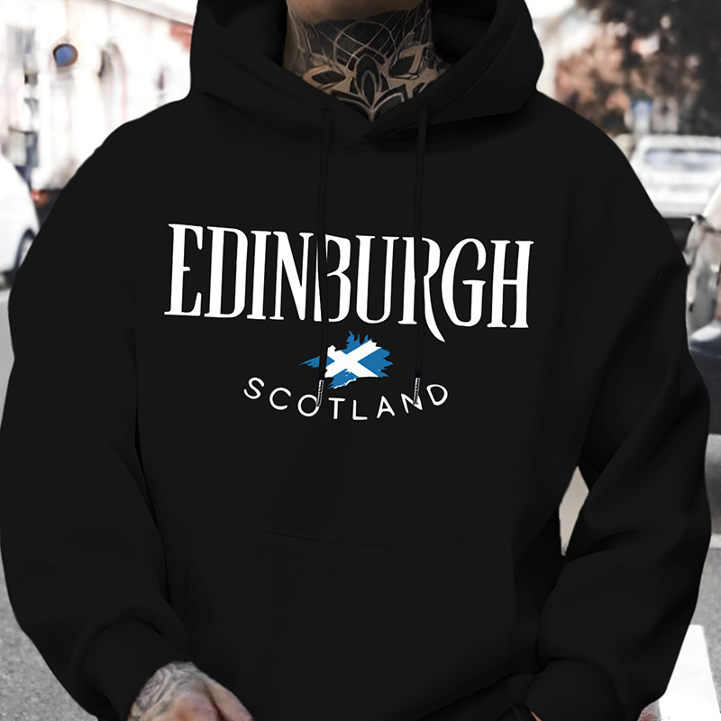 

Scotland Graphic Hoodie For Men - Casual Fall/winter Hooded Sweatshirt With Drawstring, Knit Fabric, Regular Fit, 100% Polyester, Long Sleeve Pullover