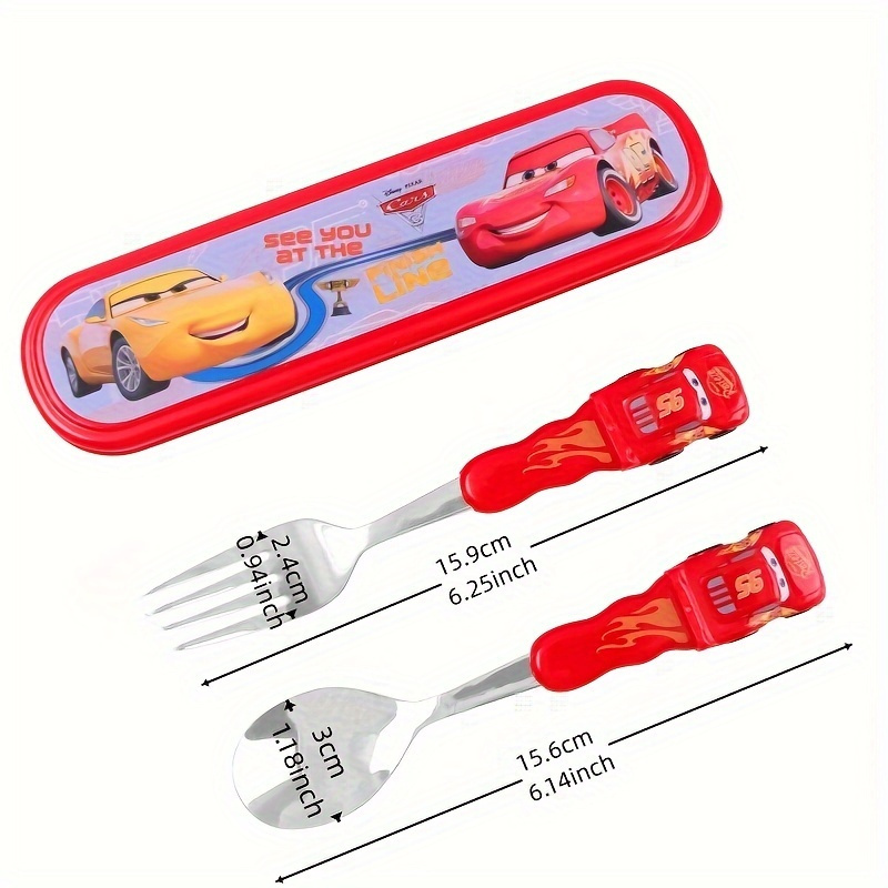 cars   stainless steel fork and spoon set with box cartoon cute portable reusable tableware kawaii home and   supplies camping accessories christmas birthday gift Product details 0