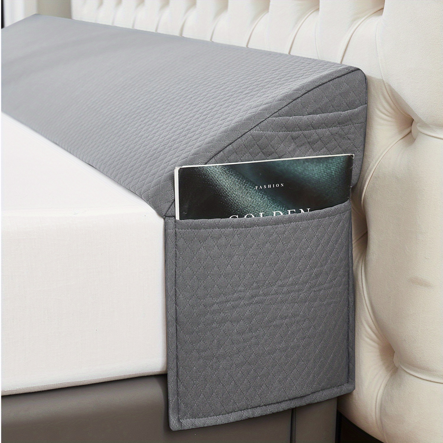 TEMU Breathable Bamboo-polyester Bed Wedge Pillow - Gray Quilted Headboard Filler For 0-6" Mattress Height, Removable Cover With Smooth Zipper, Twin To King Sizes