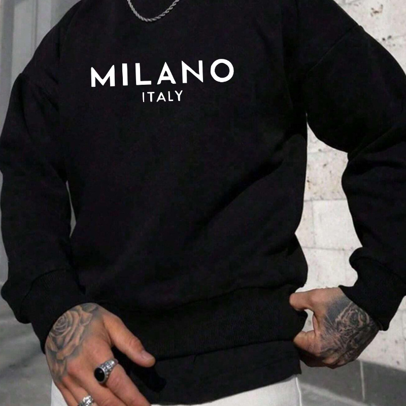 

Milan, Italy Print, Men's Versatile Long Sleeve Comfy Sweatshirt, Casual Top For Spring Autumn, Men's Clothing Outdoor