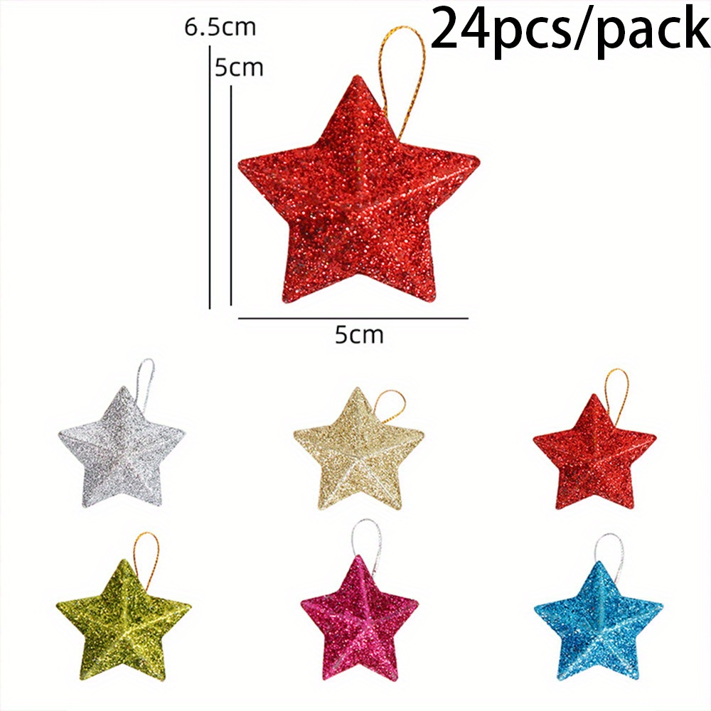 TEMU 24pcs Golden Glitter Star Ornaments, Festive Plastic Christmas Tree Pendants, No-power Needed, Home & Kitchen Holiday Decor, Christmas Party Embellishments, 2025