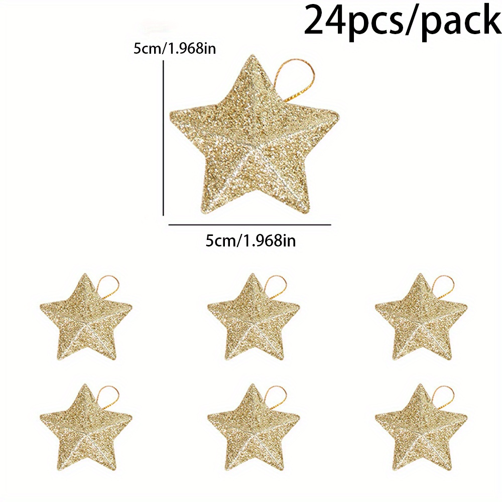 TEMU 24pcs Golden Glitter Star Ornaments, Festive Plastic Christmas Tree Pendants, No-power Needed, Home & Kitchen Holiday Decor, Christmas Party Embellishments, 2025