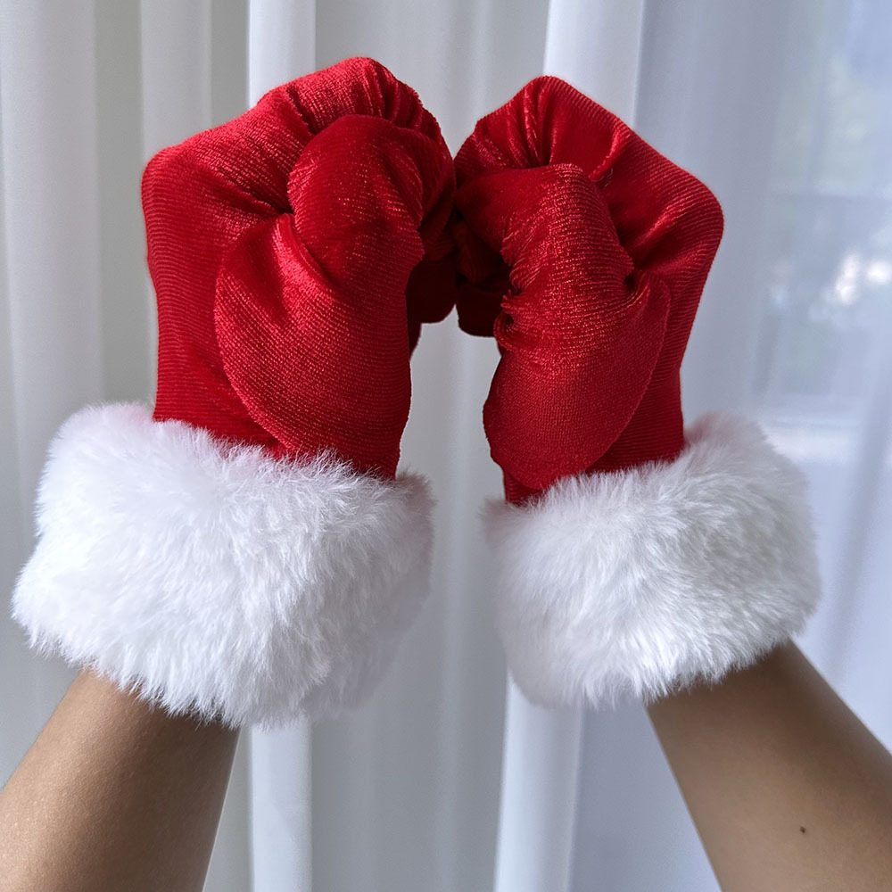 item picture christmas gloves with faux fur trim for women elastic full finger festive party gloves solid color jacquard   decorative warm polyester gloves for winter outdoor cosplay stage photography use hand washable