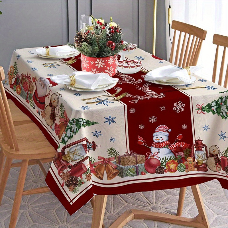 

1pc Christmas Tablecloth, Rectangular Polyester, Winter Festive Santa Kitchen Dining Decor, Home & Outdoor Party, Banquet, Restaurant Use, Holiday Table Cover