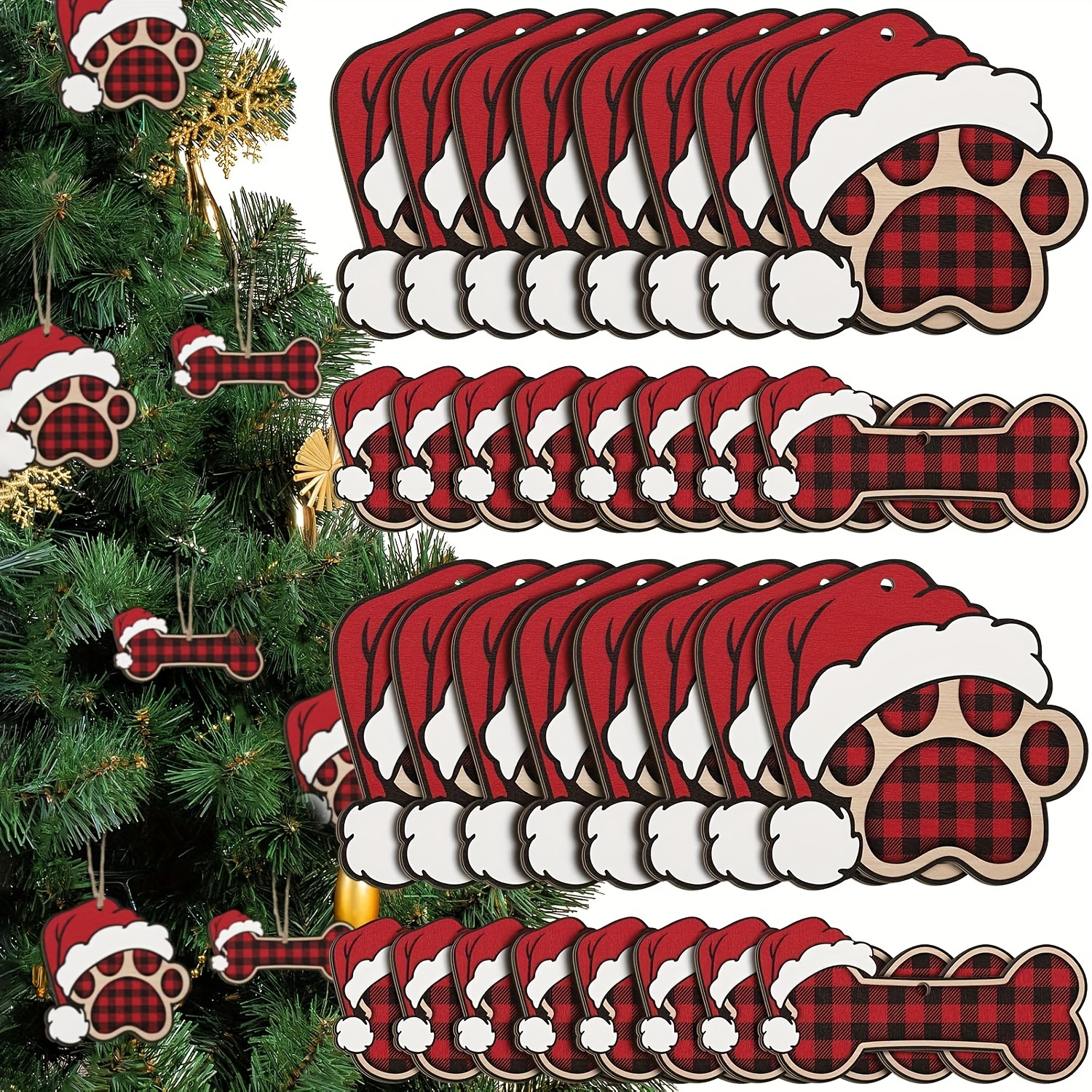 

20pcs Dog Wooden Christmas Ornaments - Customizable Tags For Tree Decor, Gift