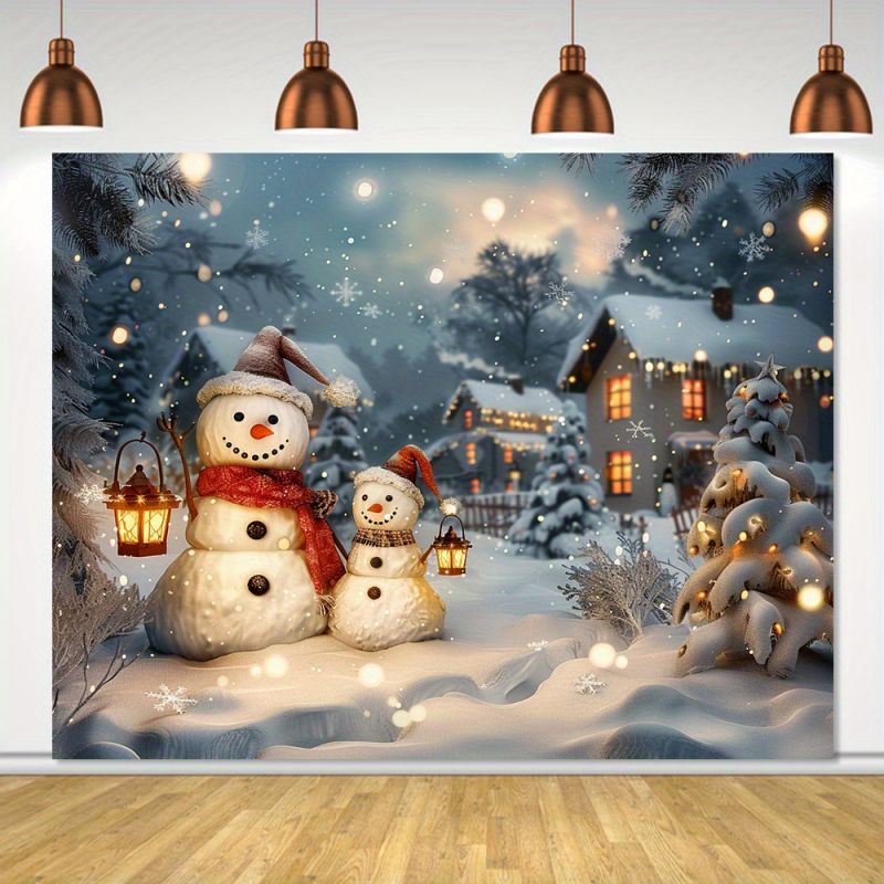 

1pc Polyester Christmas Snow Scene Tapestry - Snowman & Winter Wonderland Themed Hanging Wall Decoration, Festive Holiday Party Banner, Indoor/outdoor Use - 79x59 Inch