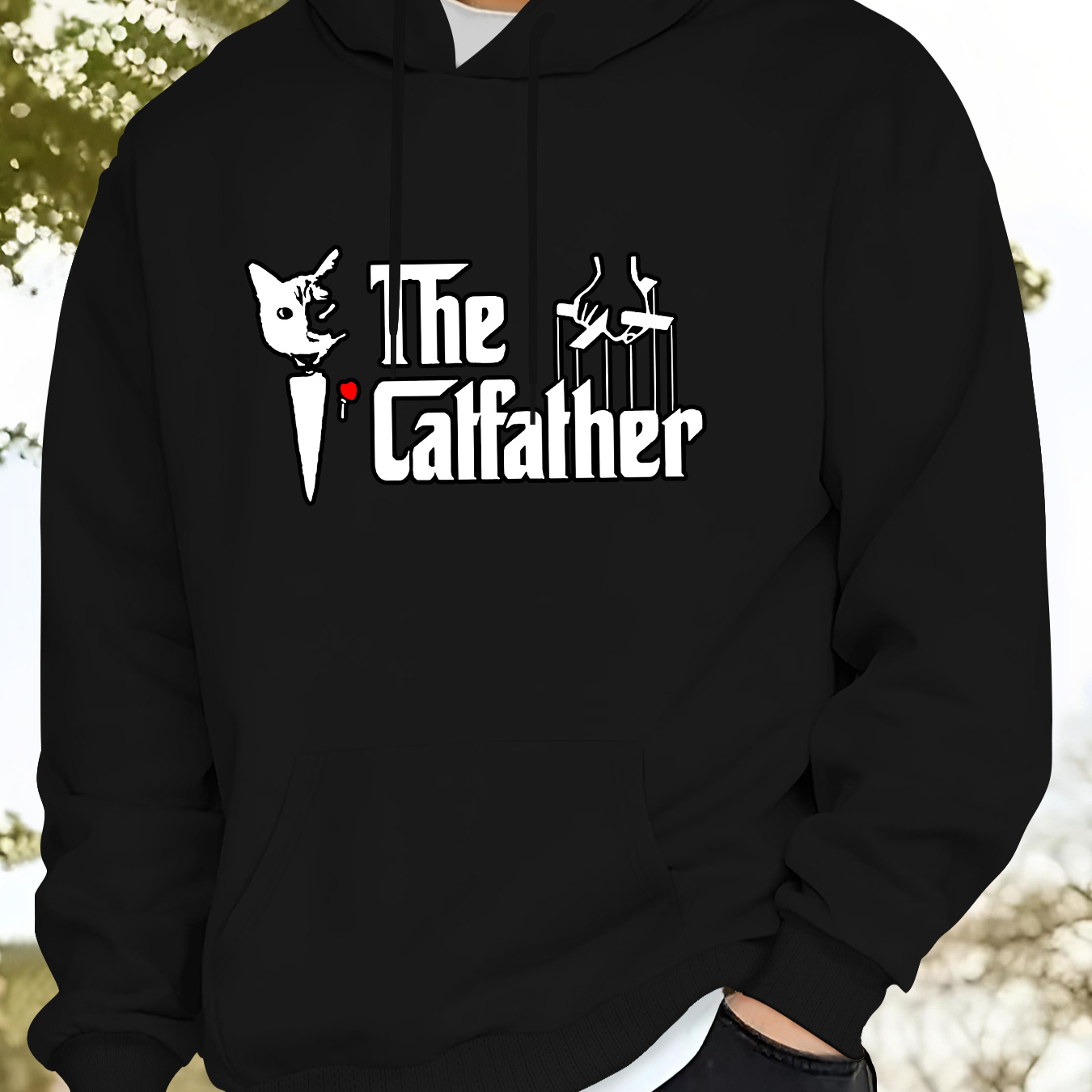 

Men's Casual Hoodie With Cat Print - Cozy Fleece Pullover With Kangaroo Pocket, Perfect For Fall/winter