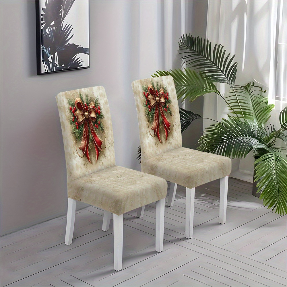 

2/4/6pcs Christmas Covers, Stretchy Slipcovers, Seat Covers, Dustproof Covers For Dining And , Polyester, ,