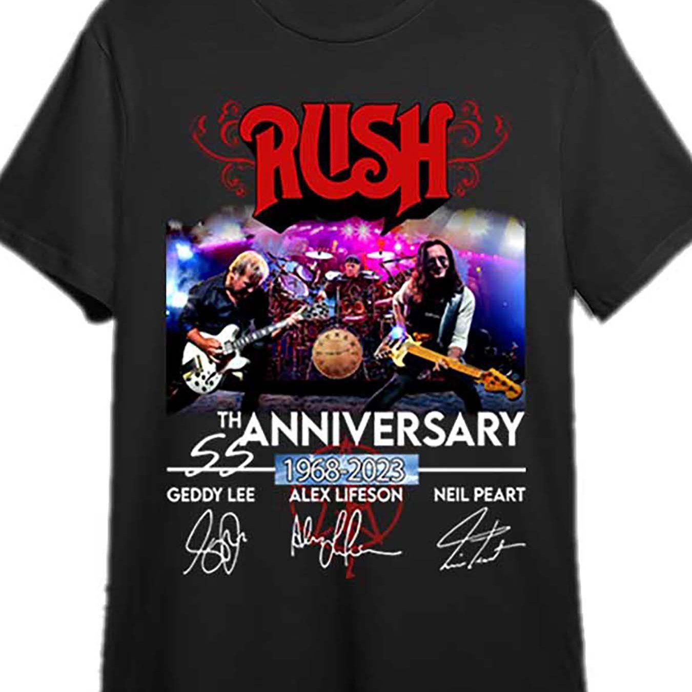 

55 Year Rush 1968-2023 Signed T-shirt 333793 Fun, Men, Short Sleeve, Graphic T-shirt Collection, Black