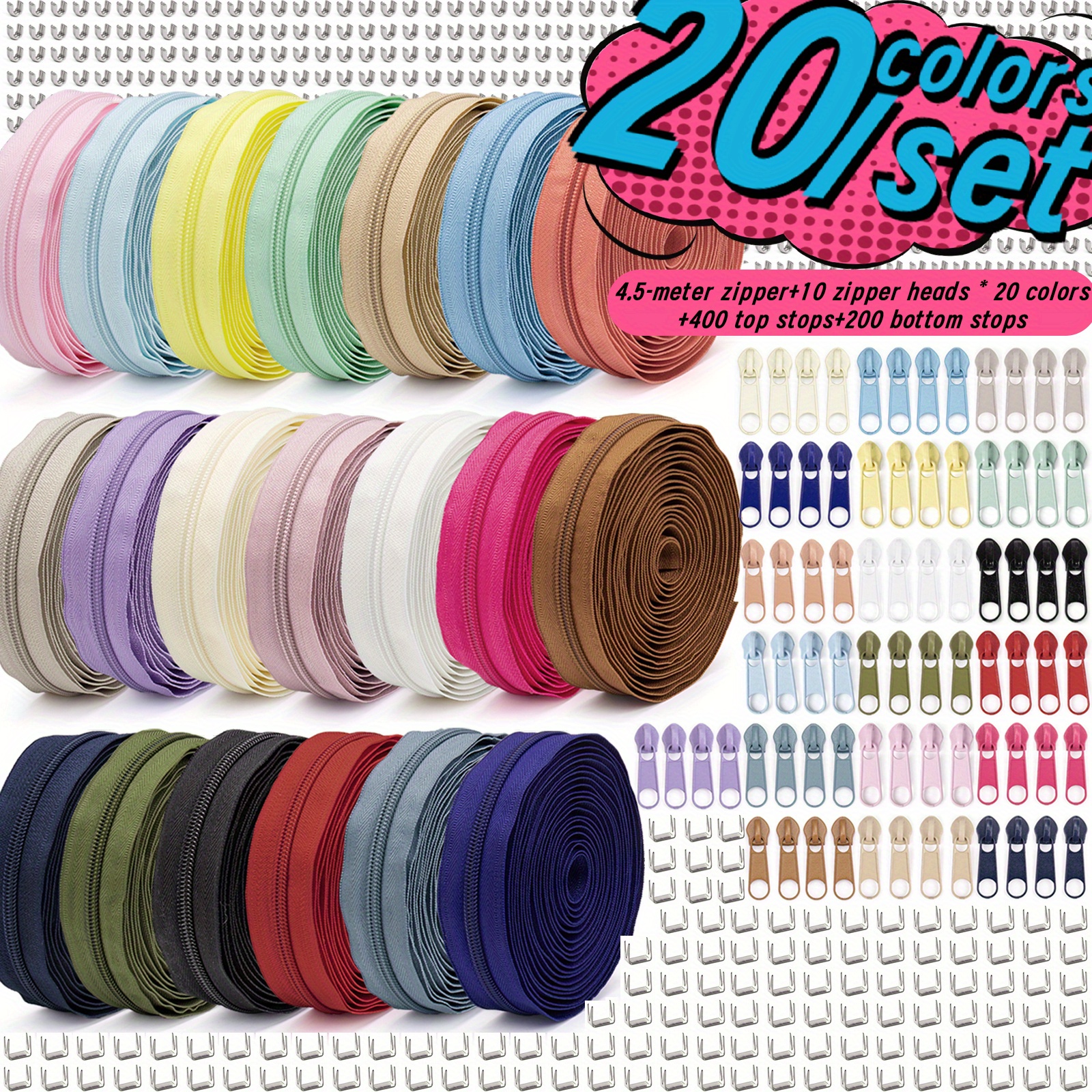 1set nylon large combination 20 colors zipper - Temu