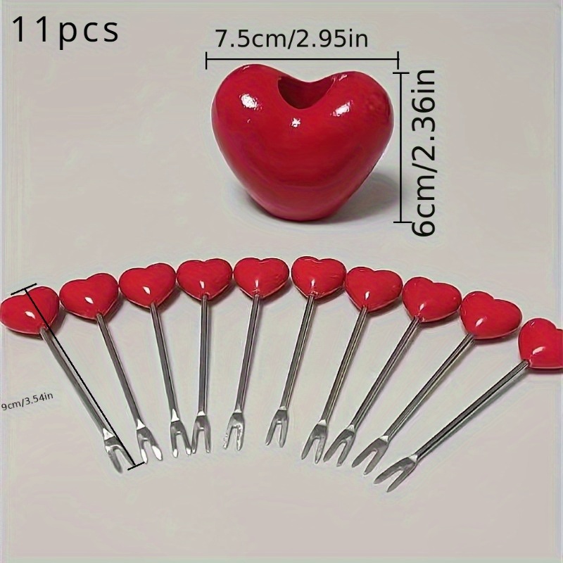 

11-piece Heart-shaped Dessert Forks Set, Stainless Steel Fruit And Cake Forks, Romantic Snack Picks For Valentine's Day, Mother's Day, Wedding Celebrations And Party Favors