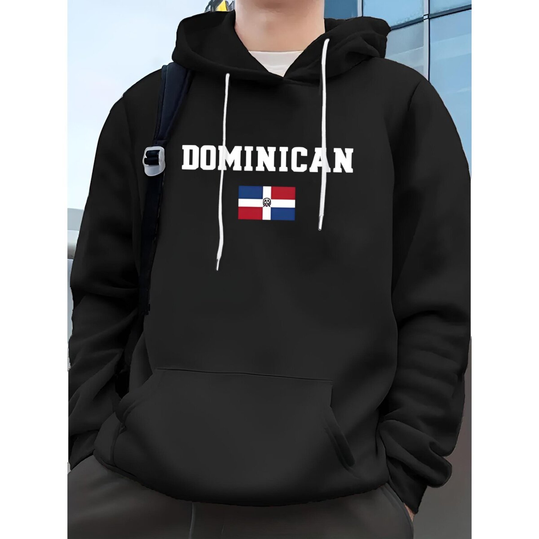 

Dominican Print Men's Hoodie - Casual Pullover With Kangaroo Pocket, Polyester , Fall/winter