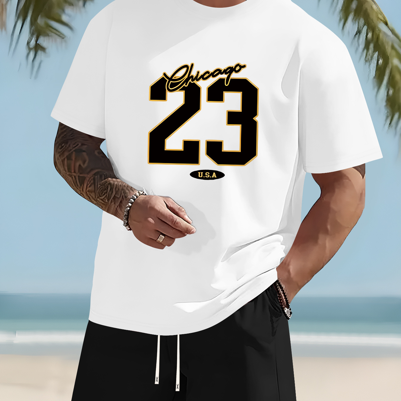 

23 Summer Two- Set, -end Men' Printed Sports Shirt