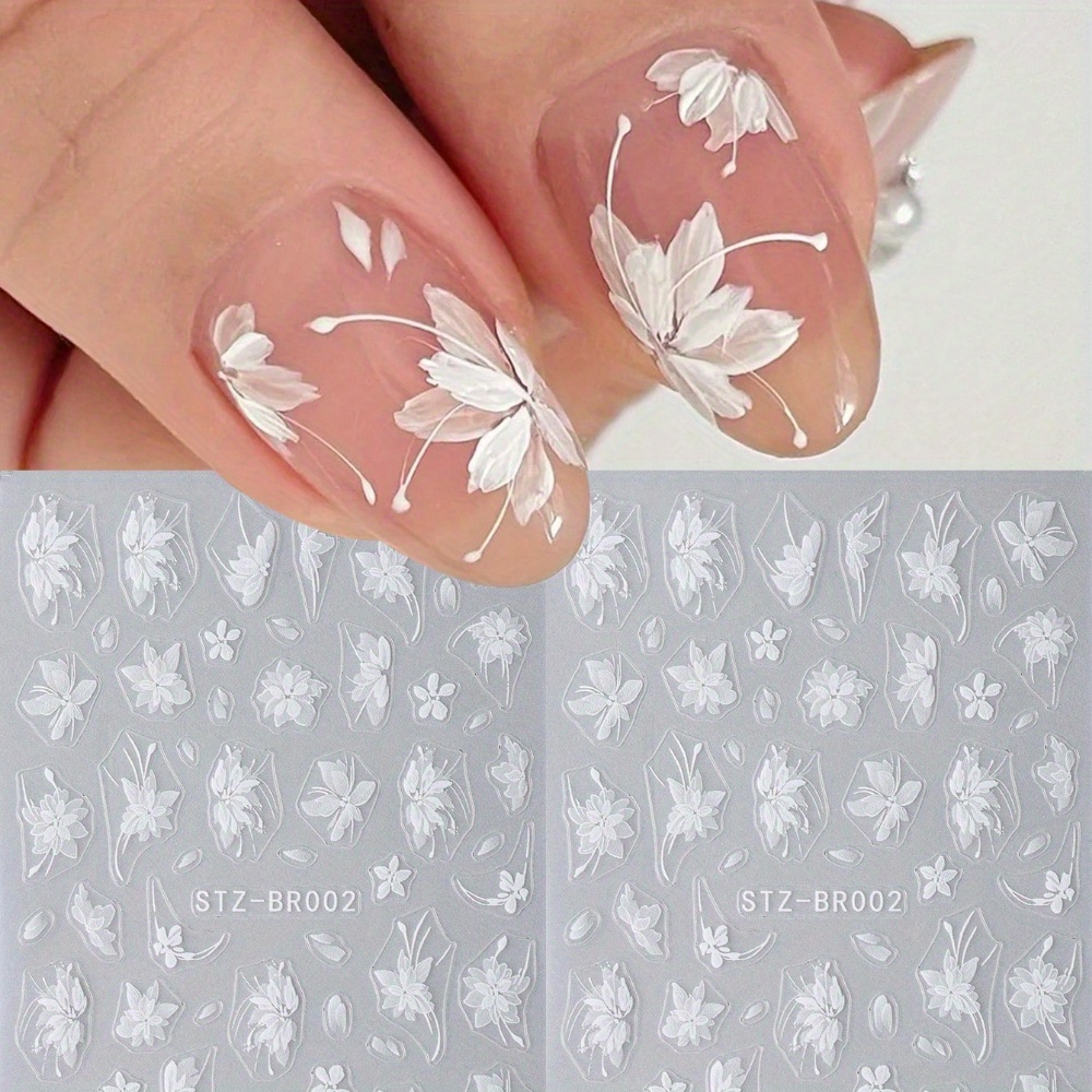 

Autocollants pour Ongles 3D Magnolia Blanche Élégante - Décalcomanies de Fleurs à Cinq Pétales Auto-Adhésives pour Manucures de Mariage & Fête DIY, Finition Scintillante, Jetables