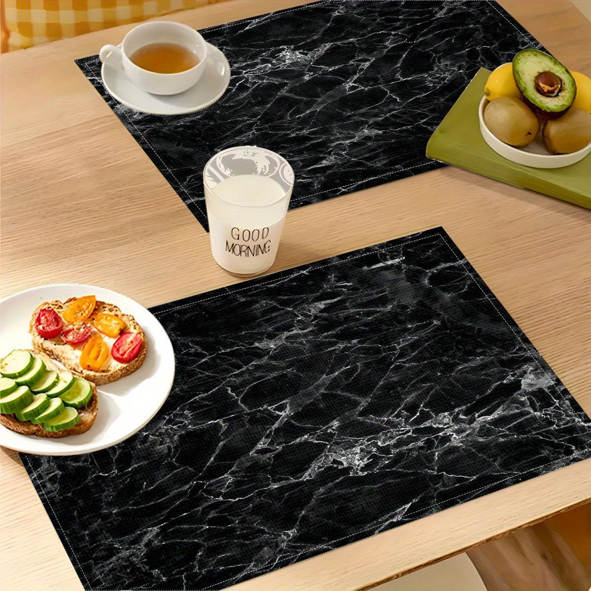 

Chic Marble Pattern Linen Placemats (2/4/6pcs) - Oil-resistant, Easy-clean Table Mats For Dining & Parties