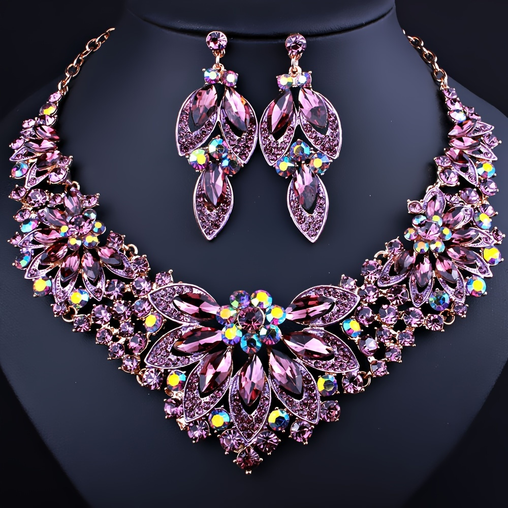 TEMU Exquisite 2 - Piece Exaggerated Flower Necklace Set - Perfect As A Gift For Or A Treat For Yourself