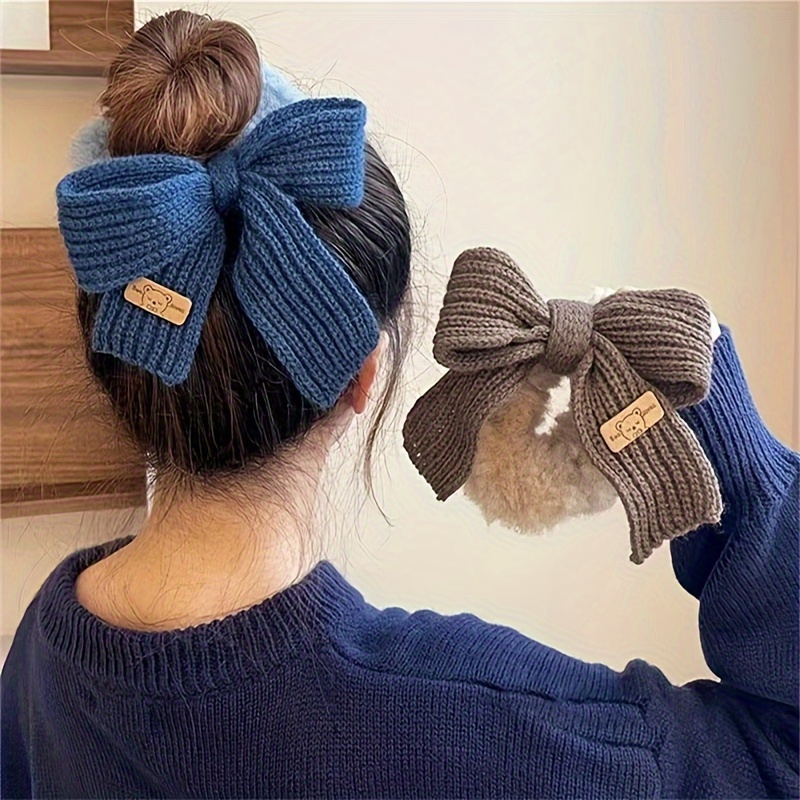 

Elegant 3-piece Wool Bowknot Hair Ring Suit-comfortable Knitting, Solid Color Hair Bands For Women And Girls, Perfect Daily Accessories Or Gifts