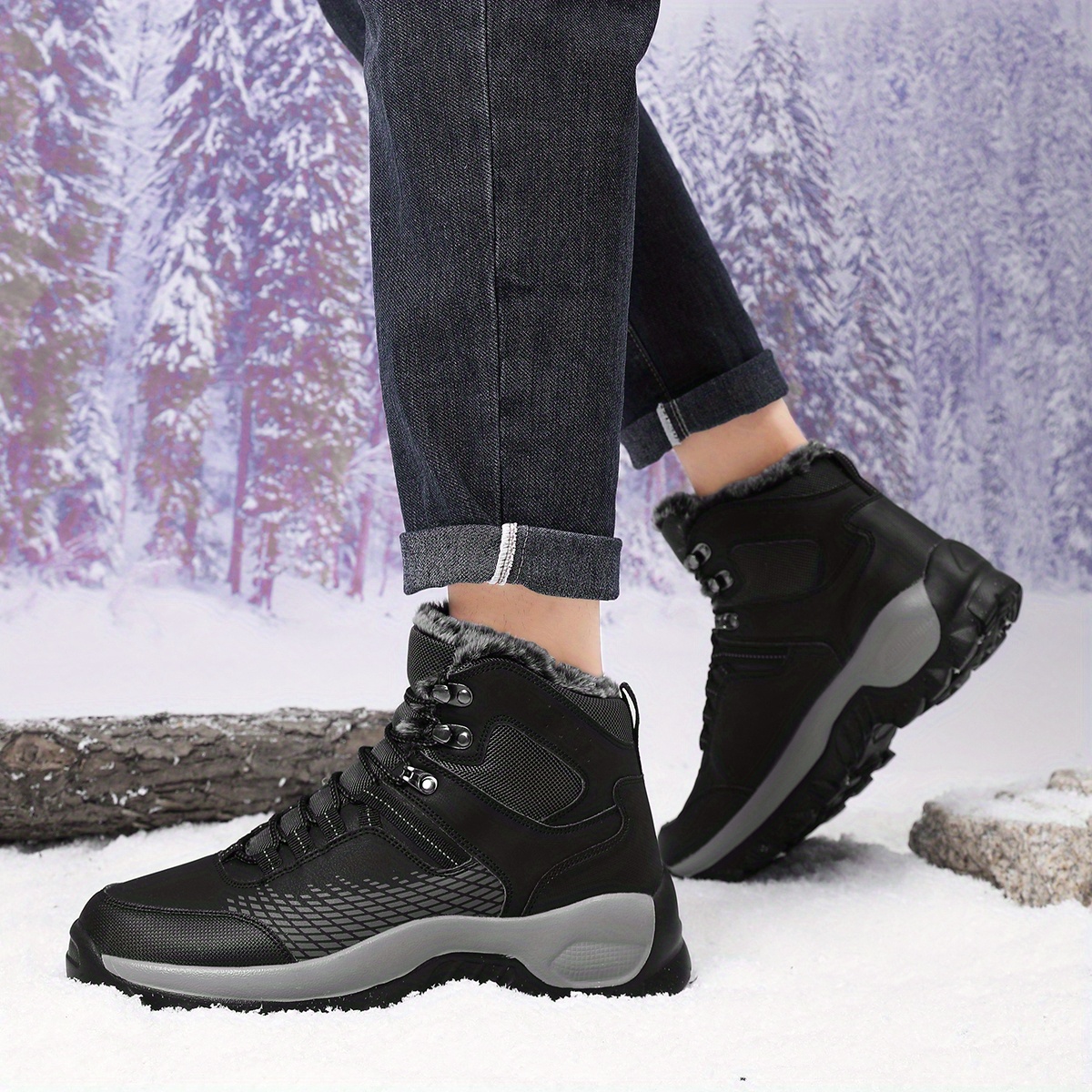 Women's Winter Warm Snow Boots High-Top Ankle Traction Tires, PU Upper  Sole, Round Toe Trekking Shoes for Ice, Snow, Mud Heavy-Duty