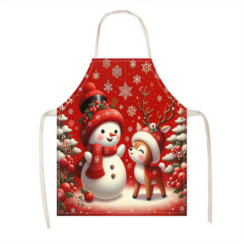 

Christmas-themed Kitchen Apron Set, 1pc, Unisex Design, Woven Linen Material, Oil-resistant, Ideal For Cooking, Baking & Home Cleaning - 100% Linen Fabric