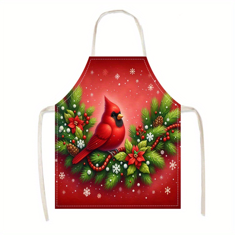 

1pc, Unisex Christmas Kitchen Apron, Linen Fabric, Oil-resistant, For Cooking, Baking, Home Cleaning, Festive Holiday Decor, 100% Linen