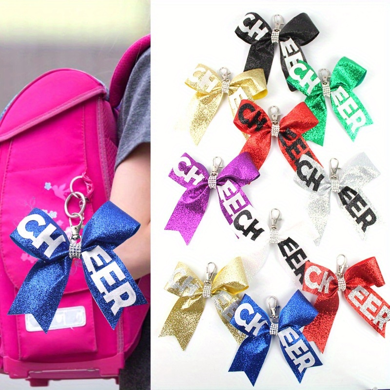 

Sequin Cheer Bow Keychain With Lobster Clasp - Sparkling Fabric Butterfly Shaped Sports Keyring, Christmas Festival Decorative Ladies Key Ring - Single Sports & Theme Pendant