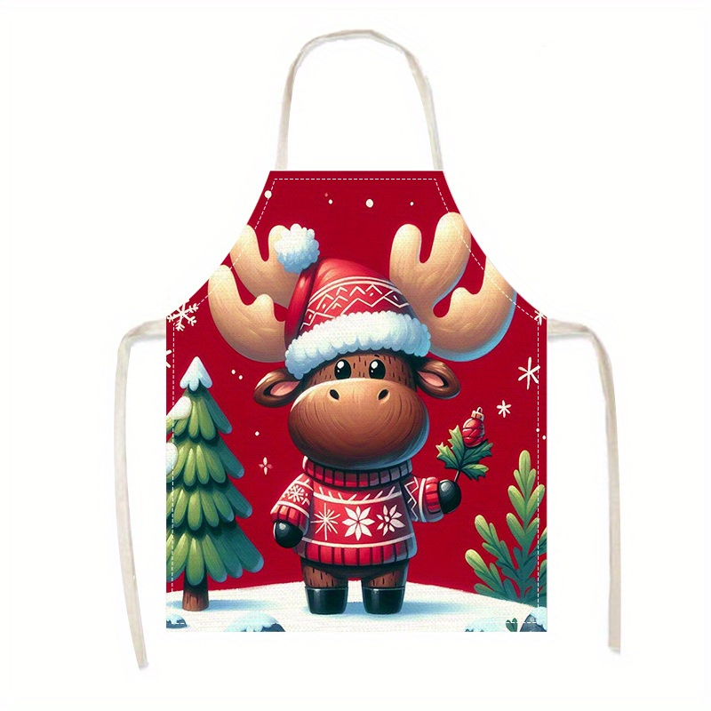 

1pc, Unisex Christmas Apron, Linen Kitchen Apron, Oil-resistant, For Cooking, Baking, Home Cleaning, Festive Holiday Decor, Woven Cover, Linen Material, Home Kitchen Supplies