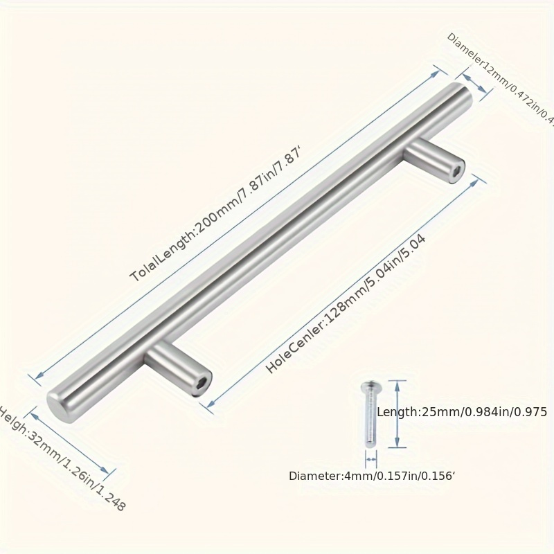 TEMU 15/30pcs Stainless Steel T Bar Handles - Brushed Finish, Metal Pull Knobs For Kitchen Cabinets & Cupboard Doors