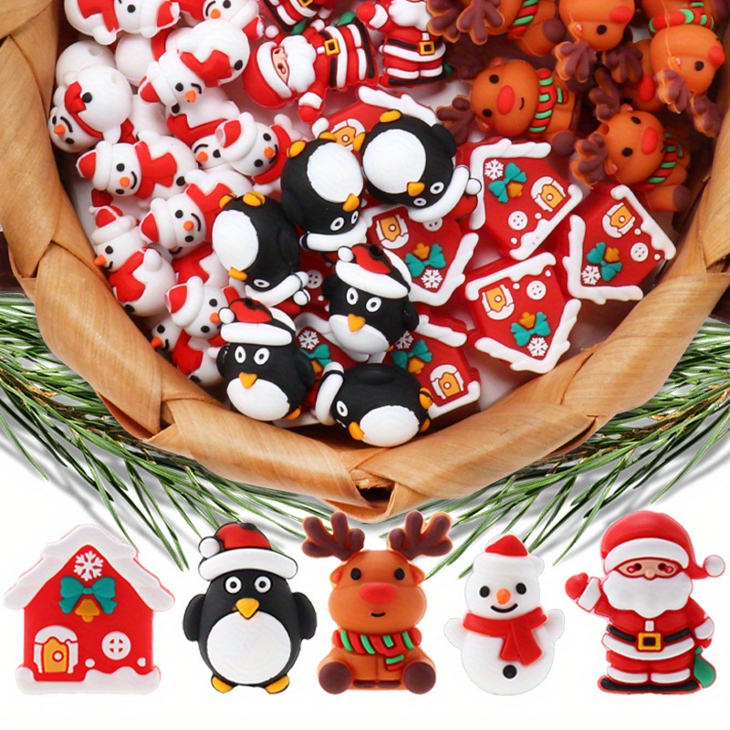 

Christmas Themed Silicone Beads, 10pcs 3d Charms Set - Santa, Reindeer, Snowman, Penguin - Ideal For Diy Keychains, Bracelets, Necklaces & Crafts - Creative Holiday Gifts