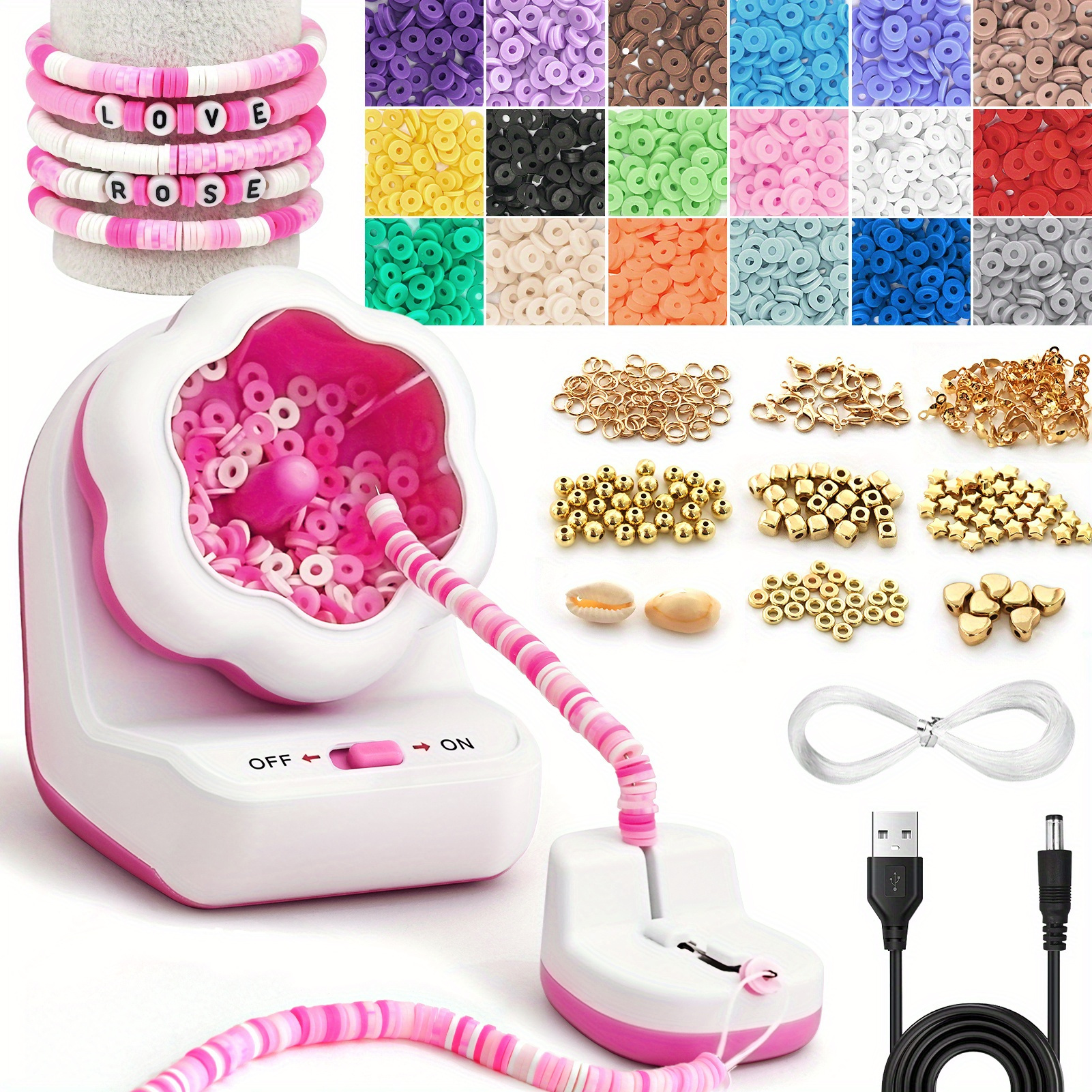 

Diy 1 Pcs Electric Bracelet Making Machine With 24-color 4800 Pcs Polymer Clay Slice Beads Set Usb Cable For Necklace Diy Gift Making