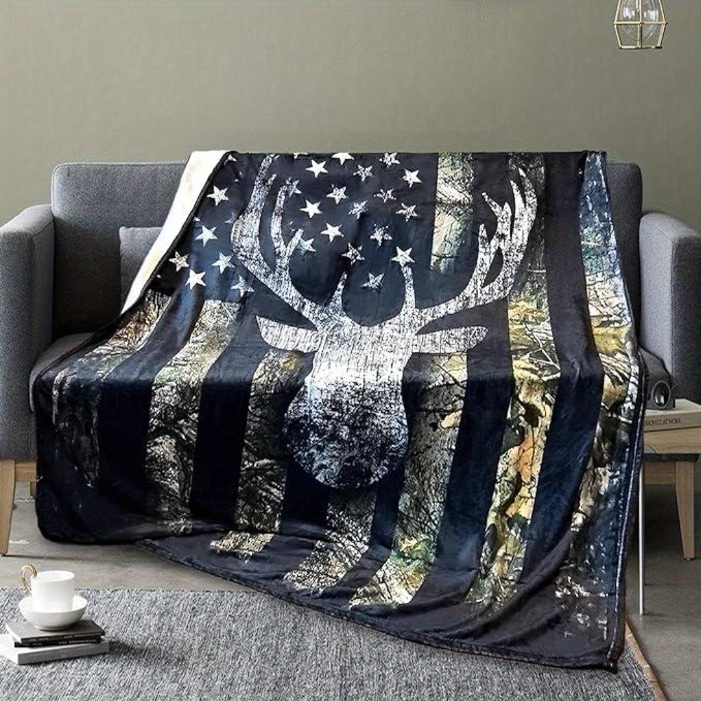 

Men Blanket, Hunting Blanket Deerhunting Gifts For Men, Camouflage Usa Flagblankets For Men, Hunting Decor For Room Bedsofa 60"x 80