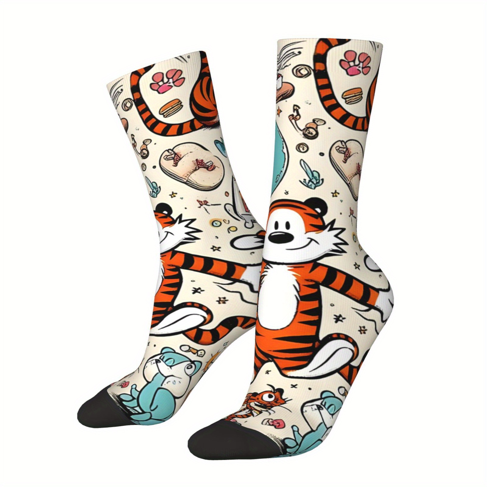 

1 Pair Men's Crew Socks - Hip Hop Retro And Inspired, Cartoon Print, Polyester , Perfect Gift For Boys, Socks