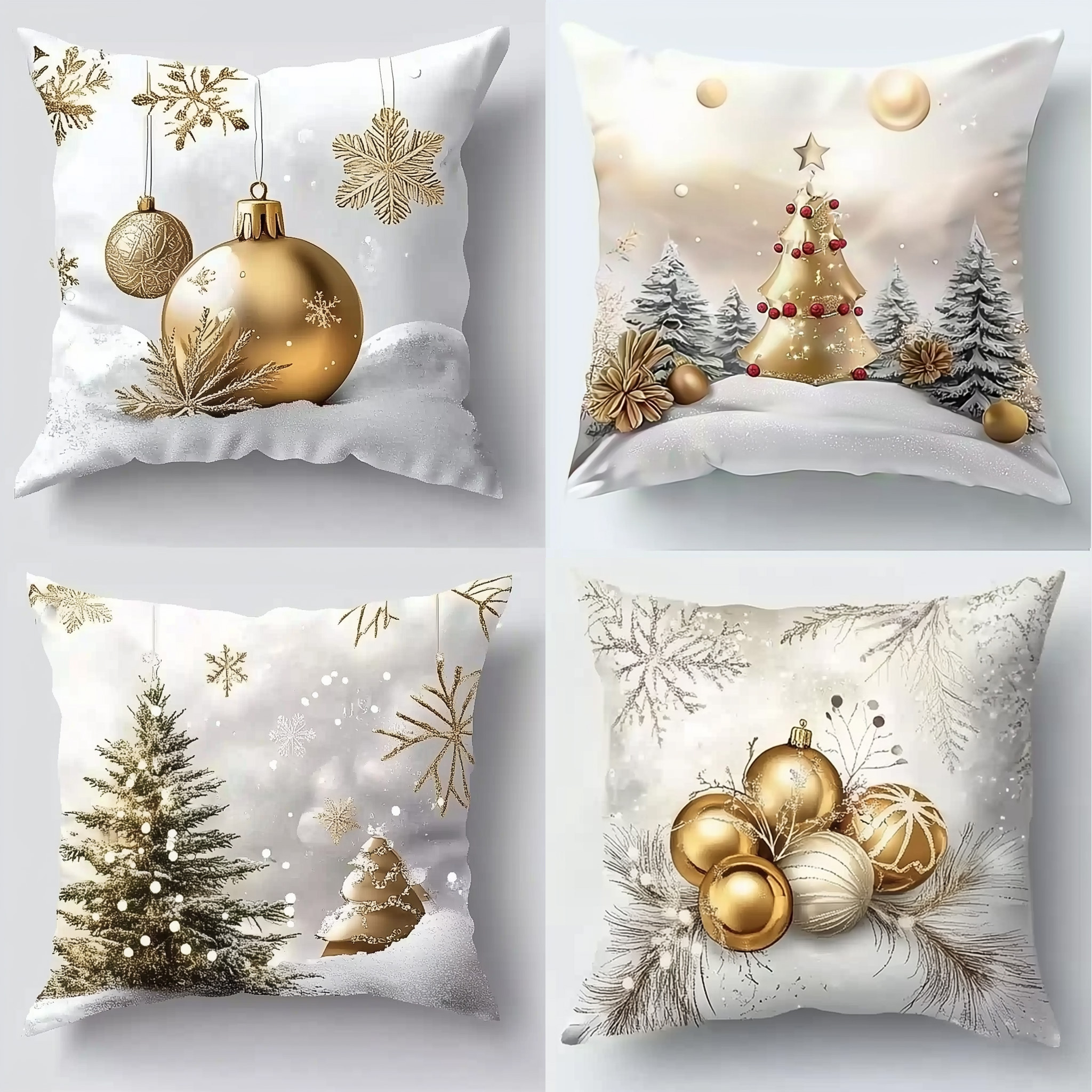 

4 Christmas Pillow Covers, Gold Christmas Tree Pattern, Zipper Design, Machine Washable, Soft And Comfortable Fabric, Suitable For All Room Types, Filler Not Included