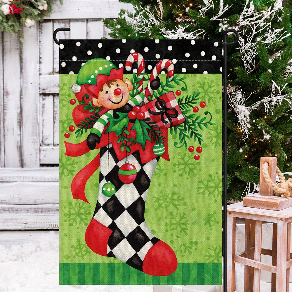 

Double-sided Christmas Stocking Flag - Polyester, Outdoor Holiday Decor, 12x18in, No Pole Included