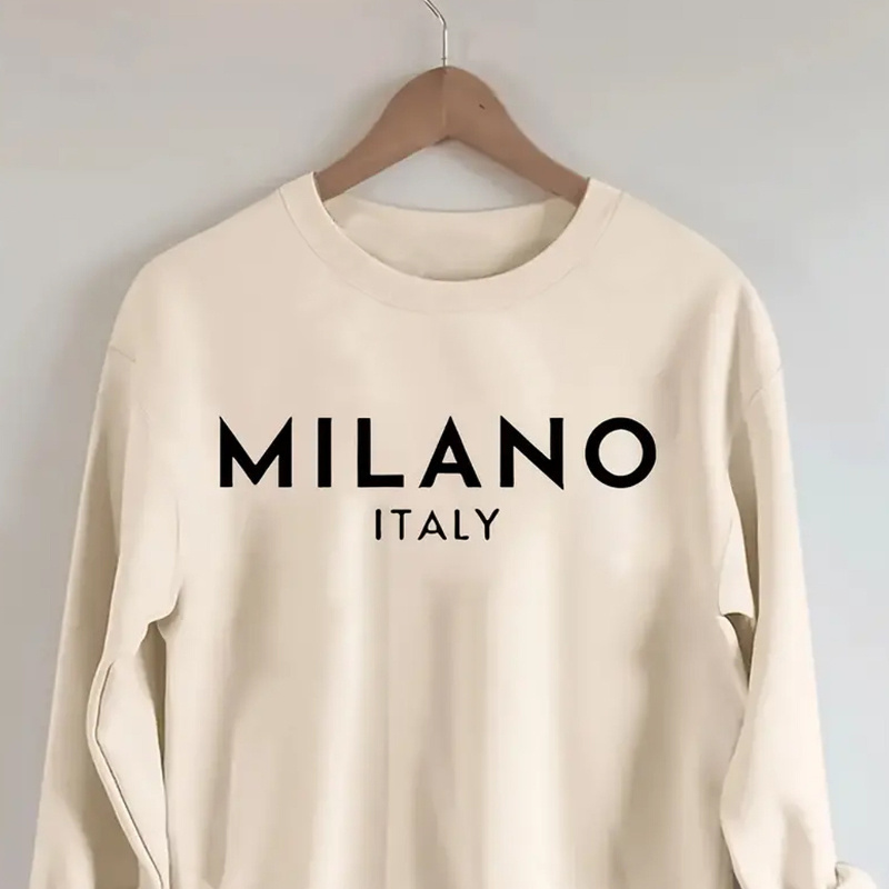 

Italy Letter Sweatshirt, Pullover For - 100% Knit , Comfortable Fall/ Top