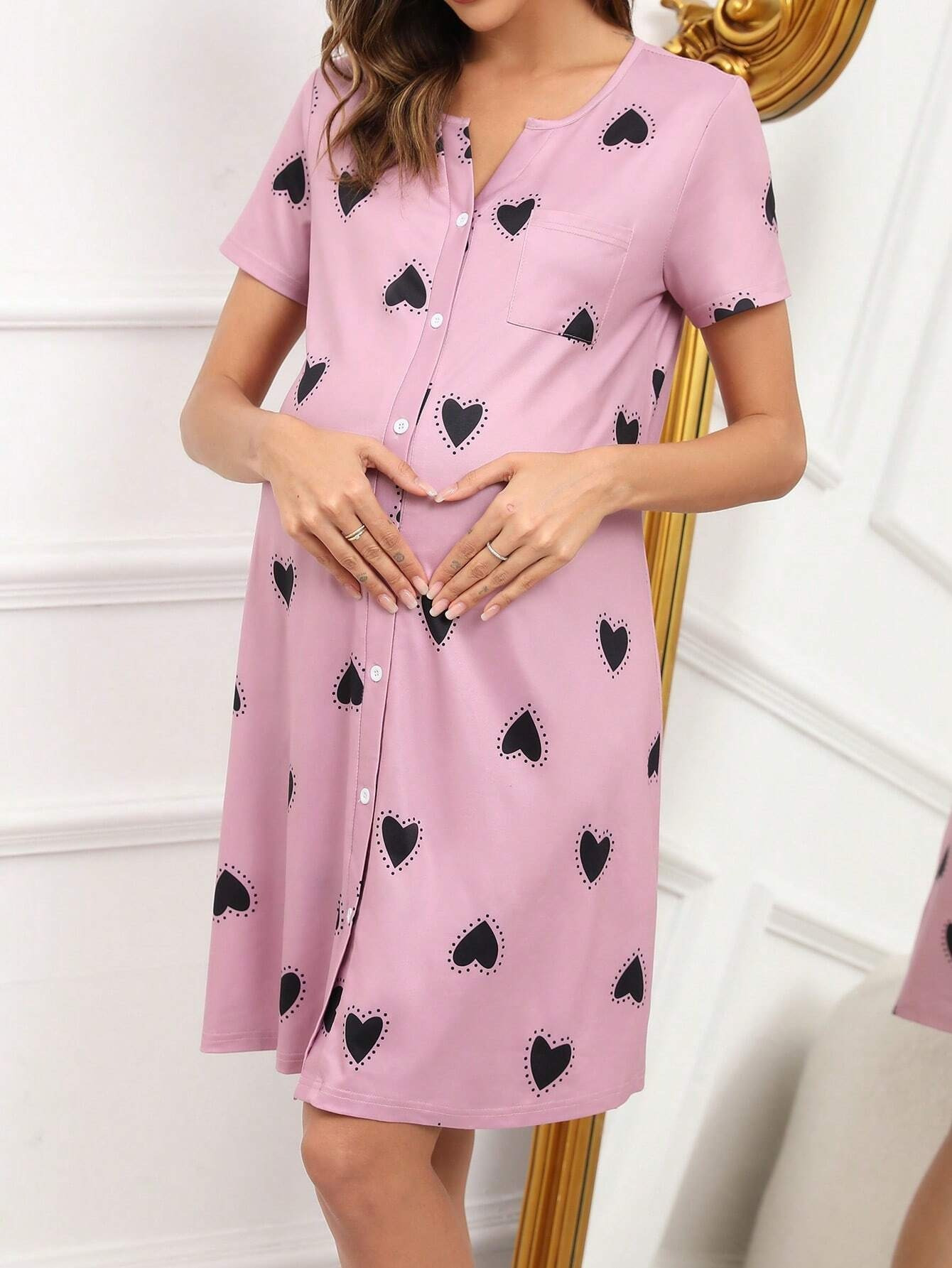 strapless open back dress Pink Floral Short Maternity Dress Summer Nursing Dress main image 1