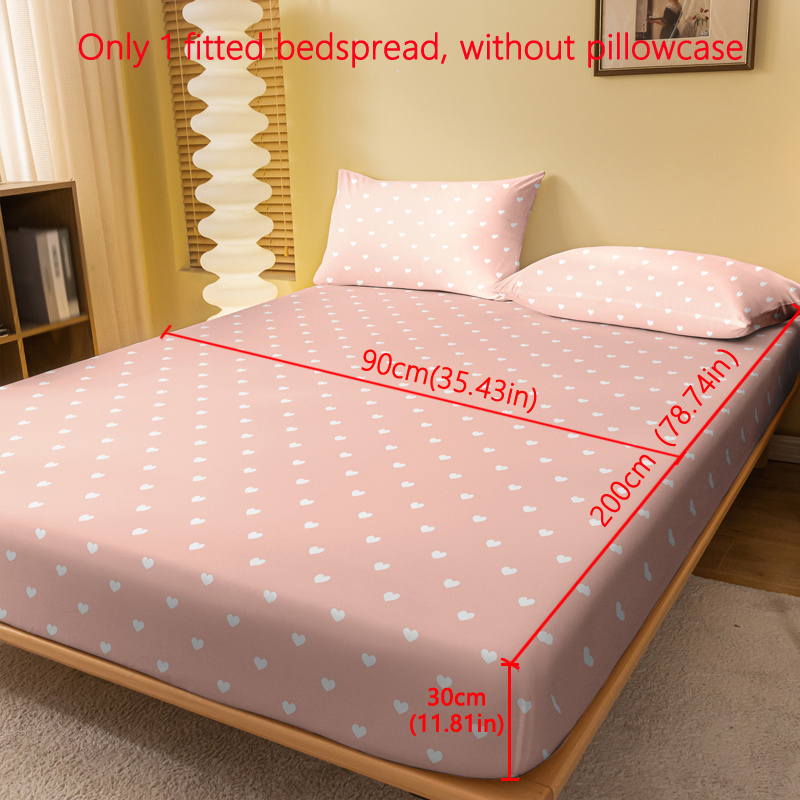 1pc Heart-shaped Geometric " Love" Pattern Printed Brushed Fitted Sheet, Printed Bedspread For Bedroom, Bedding (pillowcases Not Included)