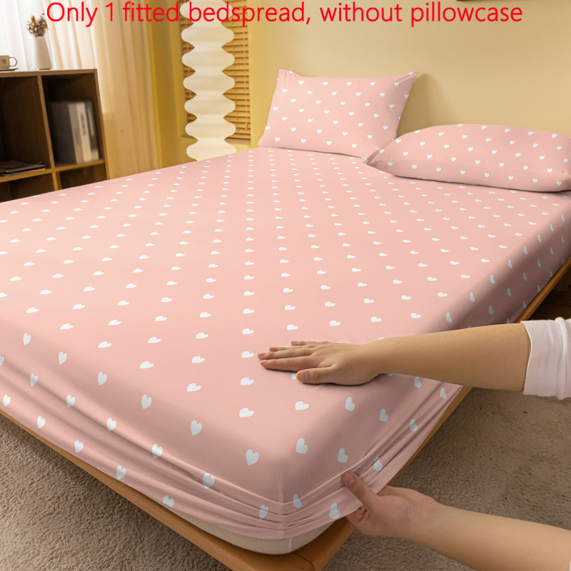 

1pc Brushed Fitted Sheet (without Pillowcase), Soft Comfortable Bedding Heart Print Mattress Protector, For Bedroom, , With Deep Pocket, Fitted Bed Sheet Only