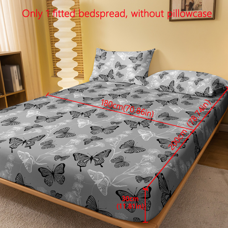 Image of 1pc Of Brushed Fitted Sheet With A -scattered Pattern Print On A Gray Background, A Printed Bed Cover For The Bedroom, Bedding (pillowcases Not Included)