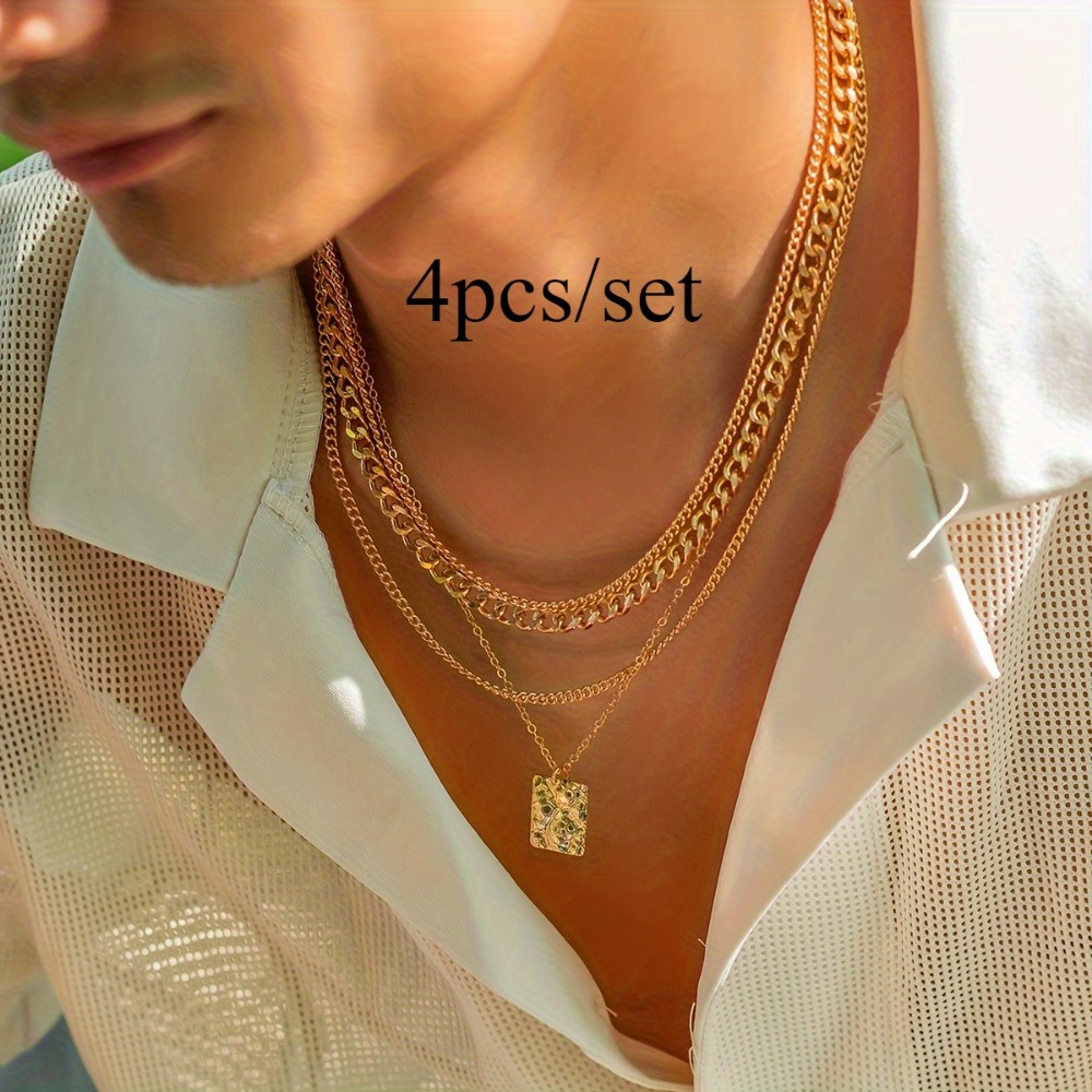 

4pcs/ Set Retro Simple Metal Pendant Combination Set Men's Necklace
