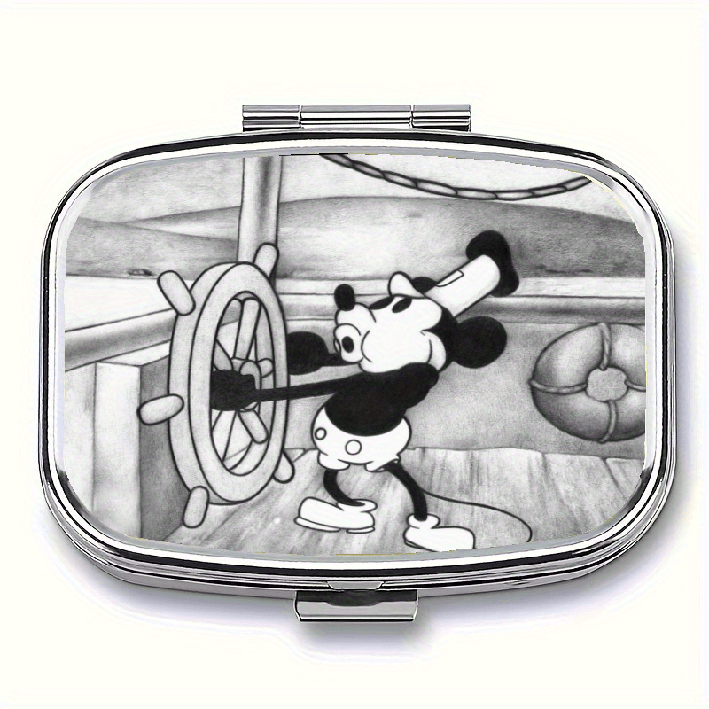 

Vintage Mouse Design Pill Case With 2 Compartments - Portable & Decorative Metal Medicine Box For Travel, Unique Gift Idea