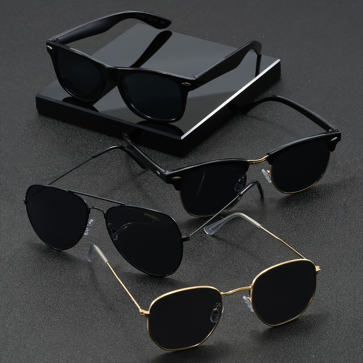 

4pcs Men's Fashion Glasses - Black & , Zinc Alloy Frame With Anti-reflective Pc Lenses For Daily & Business