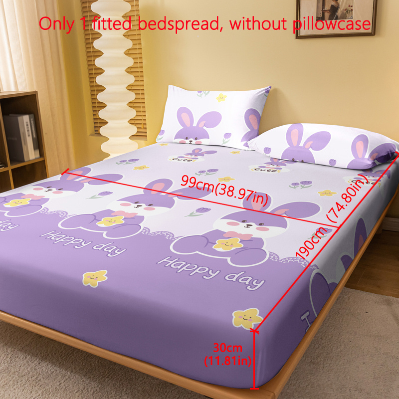 TEMU 1pc Cartoon Cute Animal Purple Good Rabbit Pattern Printing Fleece Bed Sheet, Printed Bedspread For Bedroom, Bedding (excluding Pillowcases)
