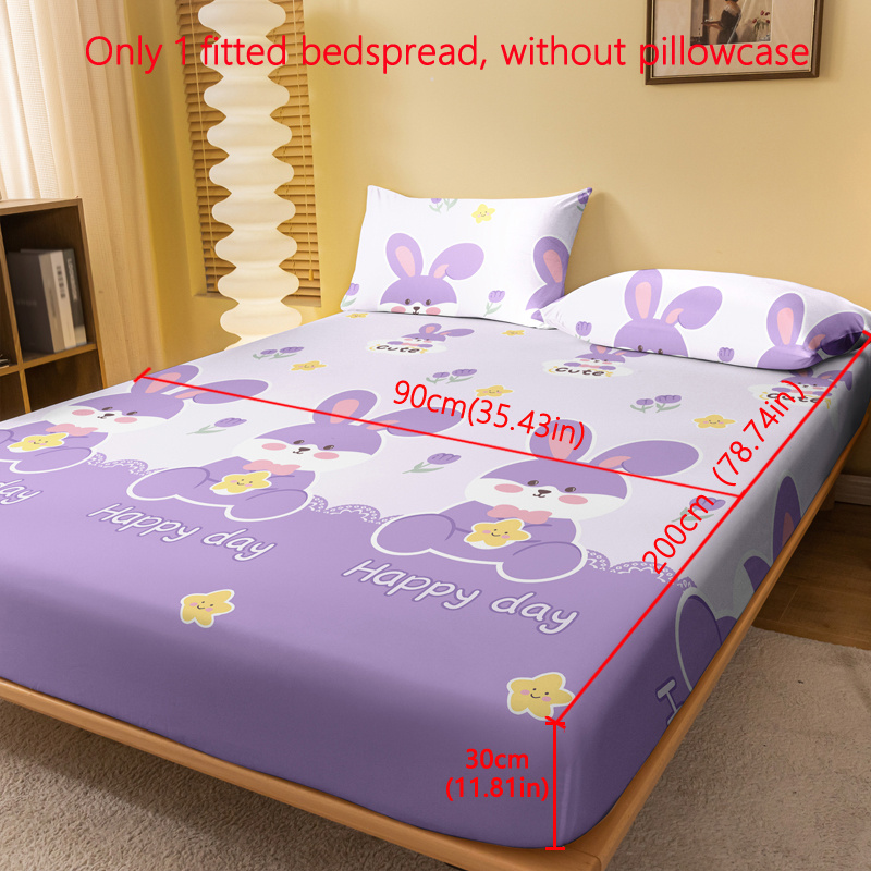 E-shop Cartoon Niedliches Tier Kleiner Hase Lila Guter Hase Muster Druck Fleece Bettlaken, Bedrucktes Tagesdecken für Schlafzimmer, Bettwäsche (Ohne