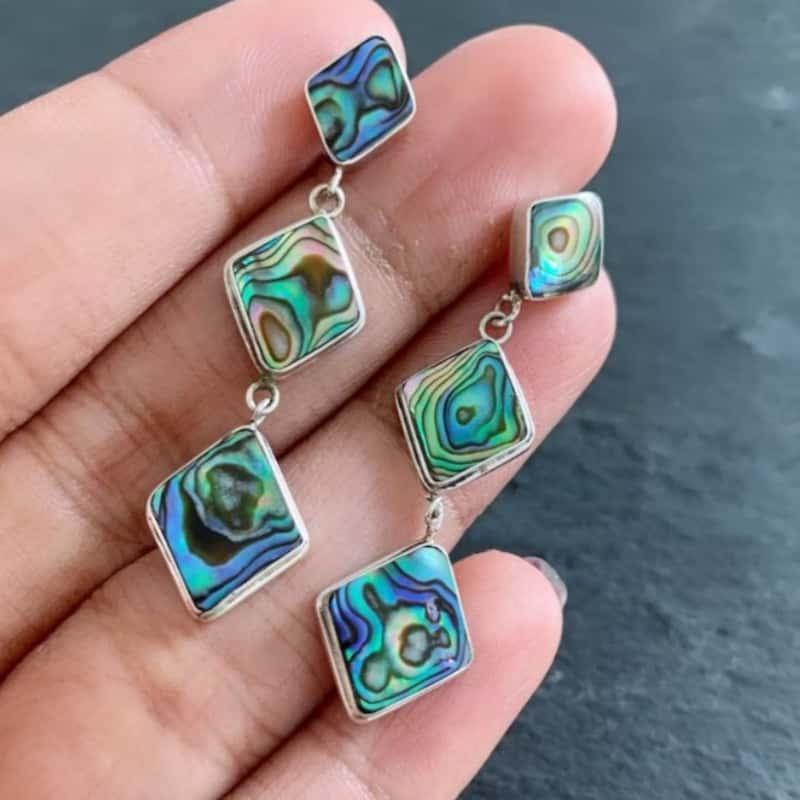 Vintage Bohemian Abalone Shell Pendant Earrings